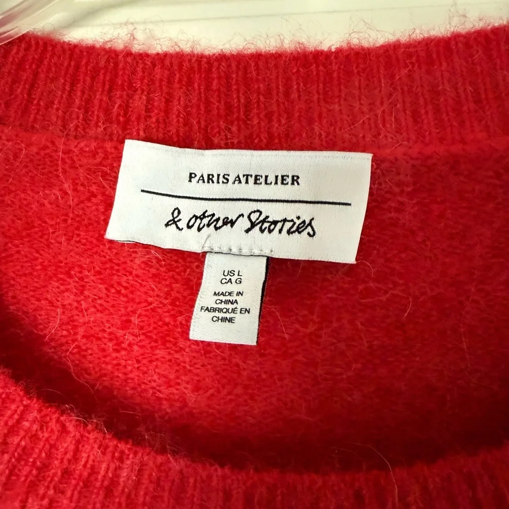 & Other Stories Women’s Red Heart Embroidered Mock Neck Jumper Sweater